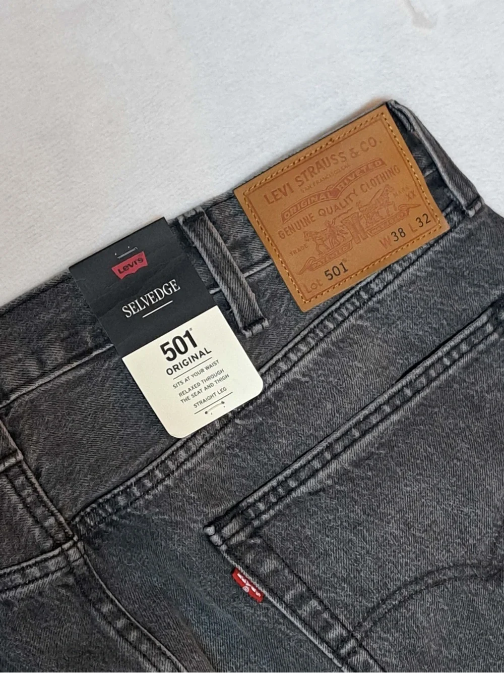 Levi's ® Original Selvedge Men's Jeans - Black Ash Grey - Men's size 38x32